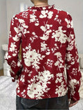 Floral Print Tie Front Blouse, Elegant V Neck Long Sleeve Blouse, Women's Clothing