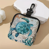 Multi-Pocket Turtle Print Hanging Coin Purse - Spacious Key Card Holder, Mini Earphone Storage Bag, Durable Polyester Material, Stylish Accessory for Daily Use