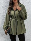 Zip Front Hooded Trench Coat, Casual Long Sleeve Coat For Fall & Winter, Women's Clothing