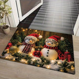 Non-Slip Christmas Snowman Doormat - Machine Washable, Low Pile, Polyester, Fade Resistant, Flat Woven Fabric, Indoor Holiday Mat for Kitchen, Living Room, Bedroom, Bathroom