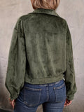 Solid Corduroy Button Front Jacket, Casual Long Sleeve Outwear For Spring & Fall, Women's Clothing