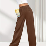 Solid Elastic Waist Loose Pants, Casual Wide Leg Pants For Spring & Summer, Women's Clothing