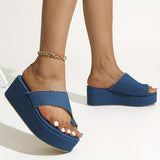 deanwangkt - Blue Casual Patchwork Solid Color Round Comfortable Wedges Shoes