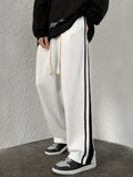 Men's Side Striped Straight Leg Joggers, Casual Stretch Waist Drawstring Comfy Trousers