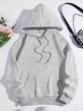 Sculpture & Letter Graphic Kangaroo Pocket Drawstring Thermal Hoodie, Hooded Sports Sweatshirt, Women's Sporty Sweatshirts