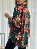 Plus Size Casual Blouse, Women's Plus Tie Dye Lantern Sleeve Lapel Collar Shirt Top