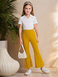 Girls' Elastic High Waist Flare Bell Bottom Ribbed Knit Long Pants. Kids Clothing