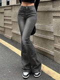 Plain Washed Retro Flare Jeans, Slim Fit High Stretch Slant Pockets Bell Bottom Jeans, Women's Denim Jeans & Clothing