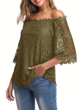 Floral Lace Off Shoulder Blouse, Elegant 3/4 Sleeve Blouse For Spring & Summer, Women's Clothing