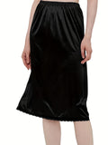 Lace Trim Solid Skirt, Sexy Mid Rise Stretch Half Slips Petticoat, Women's Underwear & Shapewear