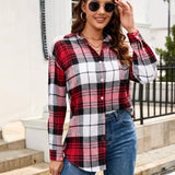 Plaid Pattern Button Down Shirt, Casual Long Sleeve Lapel Shirt, Women's Clothing