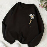 Flower Graphic Crew Neck Sports Sweatshirts, Long Sleeve Sports Pullover Top, Women's Sporty Sweatshirts