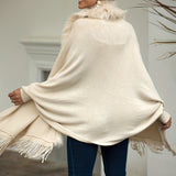 Solid Color Faux Fur Thick Shawl Wrap With Sleeves Elegant Loose Large Tassel Cardigan Autumn Winter Stylish Ladies Cloak