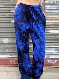 Plus Size Casual Pants, Women's Plus Tie Dye High Waist Harem Drawstring Pants With Pockets