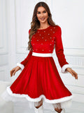 Festive Ladies' Christmas Costumes for Adults - Holiday Party Outfits with Bursting Beads, Santa Claus Performance, and Belt Decorations - Perfect for Ladies' Night Out