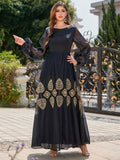 Ethnic Pattern Kaftan Dress, Elegant Long Sleeve Loose Maxi Dress, Women's Clothing