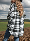 Plaid Pattern Button Front Jacket, Casual Long Sleeve Outwear For Spring & Fall, Women's Clothing