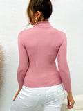 Long Sleeve Turtleneck Sweater, Rib Knit Casual Sweater, Women's Clothing