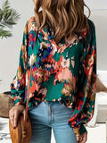 Plus Size Casual Blouse, Women's Plus Tie Dye Lantern Sleeve Lapel Collar Shirt Top