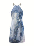 Gradient Print Halter Dress, Casual Sleeveless Mini Dress For Summer & Spring, Women's Clothing