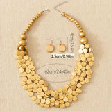 1 Pair Of Earrings + 1 Necklace Boho Style Jewelry Set Made Of Wooden Plates Match Daily Outfits Pick A Color U Prefer