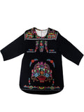 Plus Size Boho Blouse, Women's Plus Tribal Print Long Sleeve Round Neck Asymmetrical Hem T-shirt