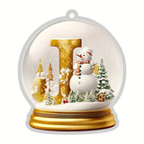 Exquisite Acrylic Crystal Globe Ornament - Snowman Figurine, Hanging Alphabet Letters A-Z, Art Deco Style, Battery-Free, Thanksgiving & Christmas Tree Decoration, Sparkling Snowflake Pattern, Indoor & Outdoor Use