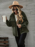 Solid Corduroy Button Down Jacket, Casual Long Sleeve Lapel Jacket, Women's Clothing