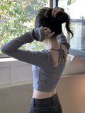 deanwangkt-1 Curved Hem Tie Front T-Shirt, Elegant Square Neck Crop Solid T-Shirt For Spring & Fall, Women's Clothing
