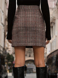 Plaid Pattern Button Front Skirt, Casual High Waist Above Knee Skirt, Women's Clothing