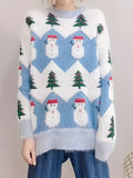 Women's Christmas Sweater, Polyester Knit Pullover, Round Neck, Festive Holiday Pattern, Autumn/Winter Fashion, Cozy Warm Sweatshirt for Ladies