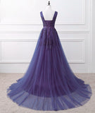 Solvbao Lovely Purple Handmade Tulle V-neckline Long Party Dress, Purple A-line Bridesmaid Dress