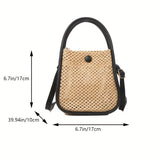 Mini Straw Woven Crossbody Bag, Summer Beach Shoulder Bag, Women's Casual Handbag & Bucket Purse For Travel
