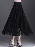 Scallop Trim High Waist Lace Skirt, Elegant Ankle Length Skirt For Spring & Summer, Women's Clothing