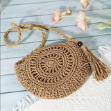 Bohemian Woven Round Shoulder Bag, Minimalist Crossbody Bag, All-Match Summer Beach Bag