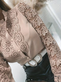 Women's Blouse Lace Crochet Lapel Button Flare Sleeve Elegant Top Blouse