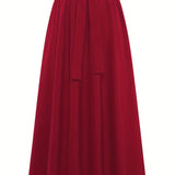 Solid Belted Maxi Skirts, Elegant Pleated Versatile Skirts, Women's Clothing