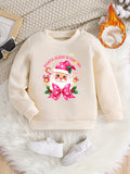 Girls' Festive Santa Claus Print Sweatshirt - Cozy Polyester, Round Neck Pullover for Fall/Winter