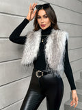 Faux Fur Open Front Crop Vest, Elegant Thermal Sleeveless Vest For Fall & Winter, Women's Clothing