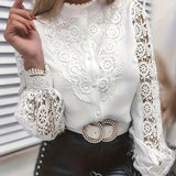 Women's Blouses Women Sexy Lace Patchwork Hollow Out Shirt Blouse Long Sleeve O-Neck Elegant Blouses