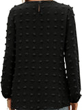 Plus Size Casual Top, Women's Plus Solid Swiss Dot Lantern Sleeve Round Neck Tunic Top