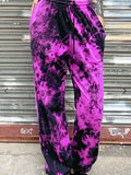 Plus Size Casual Pants, Women's Plus Tie Dye High Waist Harem Drawstring Pants With Pockets