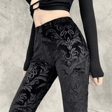 deanwangkt-1  Gothic Floral Print High Waist Pants, Elegant Flare Leg Pants, Women's Clothing