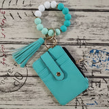 Single Retro Round Silicone Beaded Wristlet Keychain with PU Leather Wallet Card Holder, Ring Buckle, Tassel, and Phone Lanyard - Perfect Couple Keychain for Valentines Day Gift - Plant Theme, Tool, and Bag Charm Included