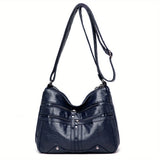 Solid Color Zipper Crossbody Bag, PU Leather Textured Bag, Classic Fashion Versatile Shoulder Bag