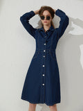 deanwangkt-1  Blue Single Breasted Button Denim Dress, Long Sleeves Slant Pockets Lapel Denim Dress, Women's Denim Clothing