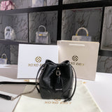 Snakeskin Embossed Bucket Bag For Women, Trendy PU Leather Handbag, Drawstring Crossbody Purse With Chain Strap