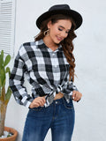 Plaid Pattern Button Down Shirt, Casual Long Sleeve Lapel Shirt, Women's Clothing