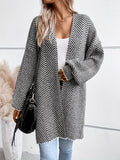 Striped Open Front Cardigan, Casual Lantern Sleeve Cardigan For Fall & Winter, Women's Clothing