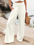 Minimalist Solid Elastic Waist Wide Leg Pants, Casual Loose Pants For Spring & Summer, Women's Clothing